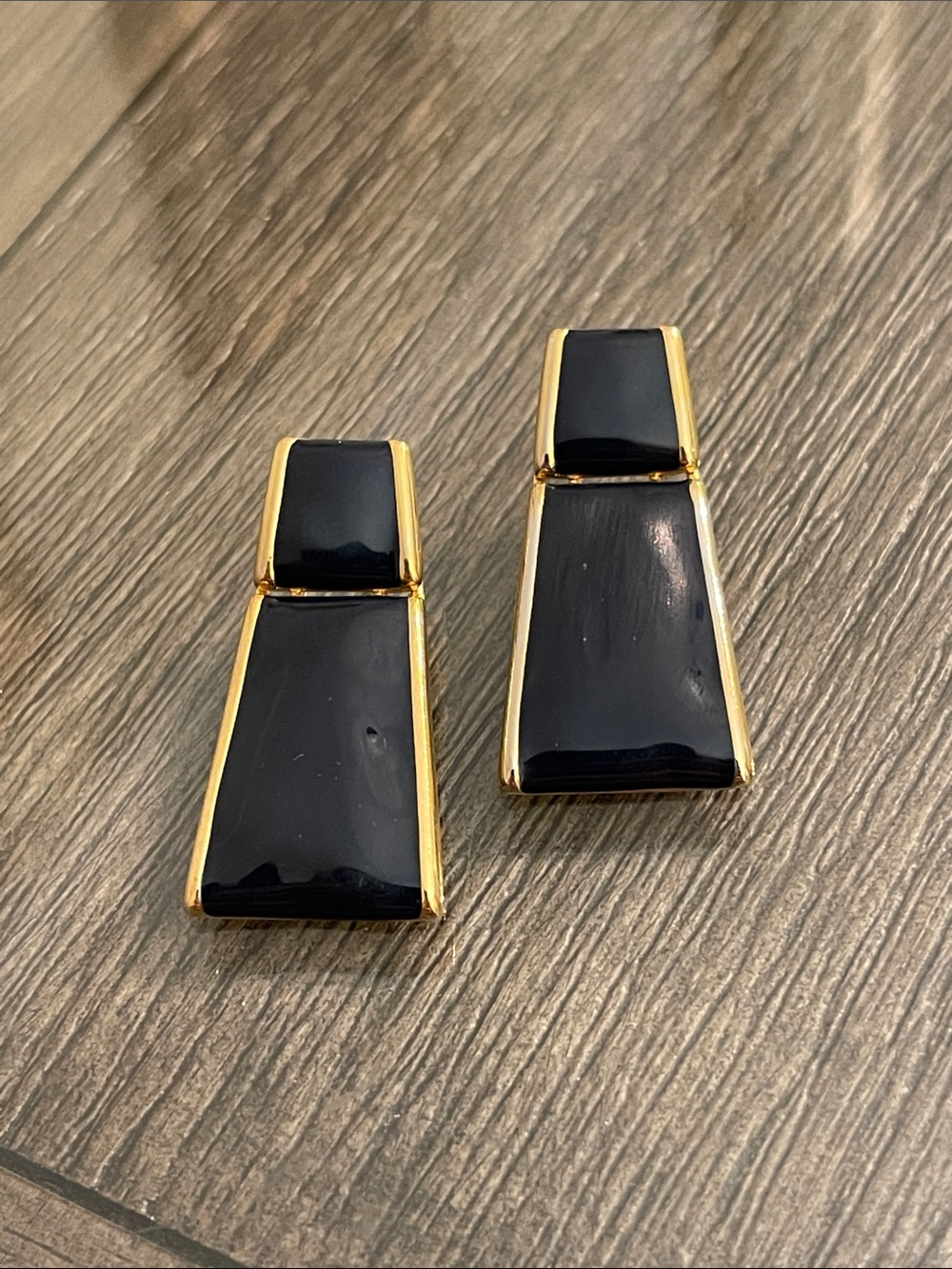 Vintage Geometric Navy Blue & Gold-tone Door Knocker Post Earrings